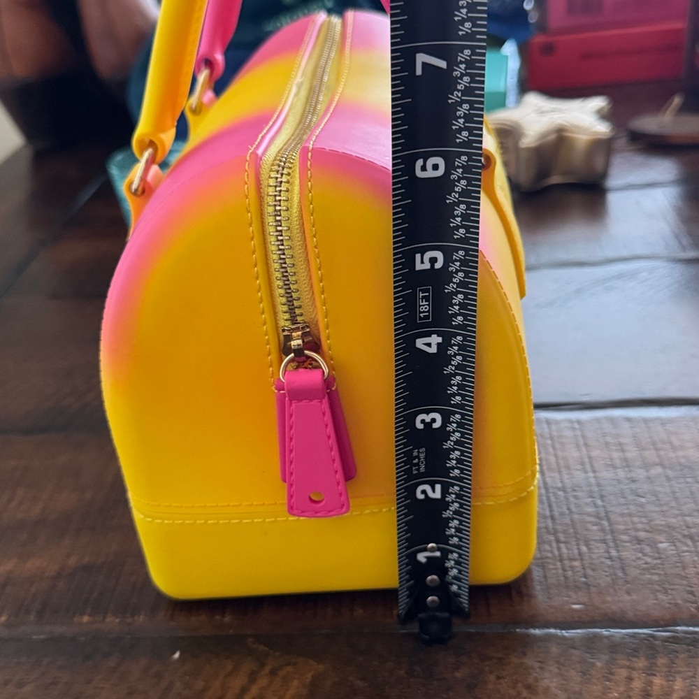 Y2K Neon Jelly Mini Satchel Bag – Pink & Yellow Ombre Top Handle Purse - Picture 15 of 17